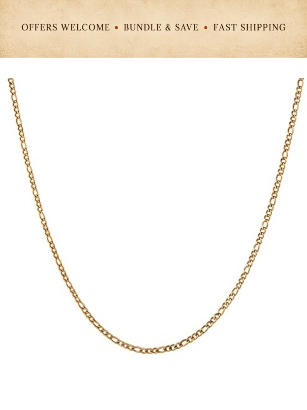14k Gold Plated Figaro Chain Necklace Stainless Steel Link Men Women